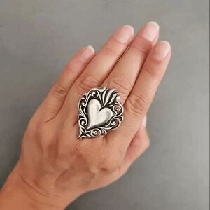 Boho Adjustable Filigree Flaming Heart Shaped Ring